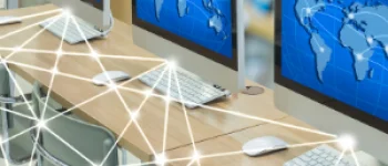 Computadores em fileira ligados por linhas eletrônicas
